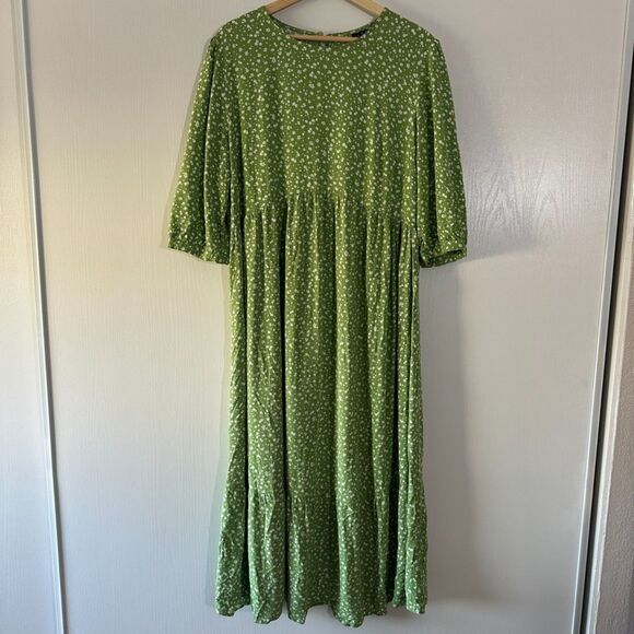 Nobody's Child Maternity Green Ditsy Floral Print Rachel Midi Dress‎ Sz 12 Large - Picture 2 of 9